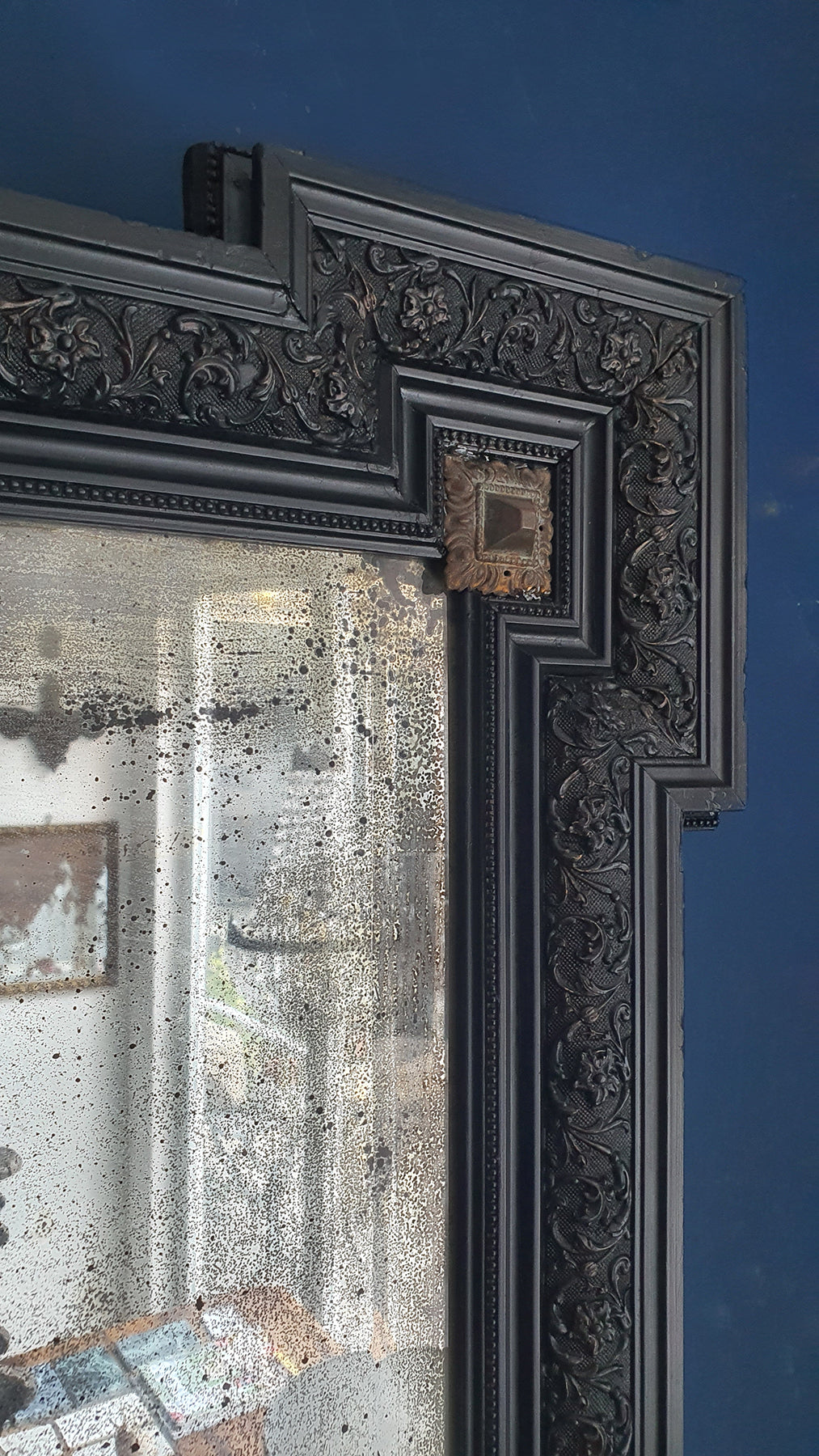 Specchio Francese al Mercurio con Cornice Ebanizzata | fine '800
