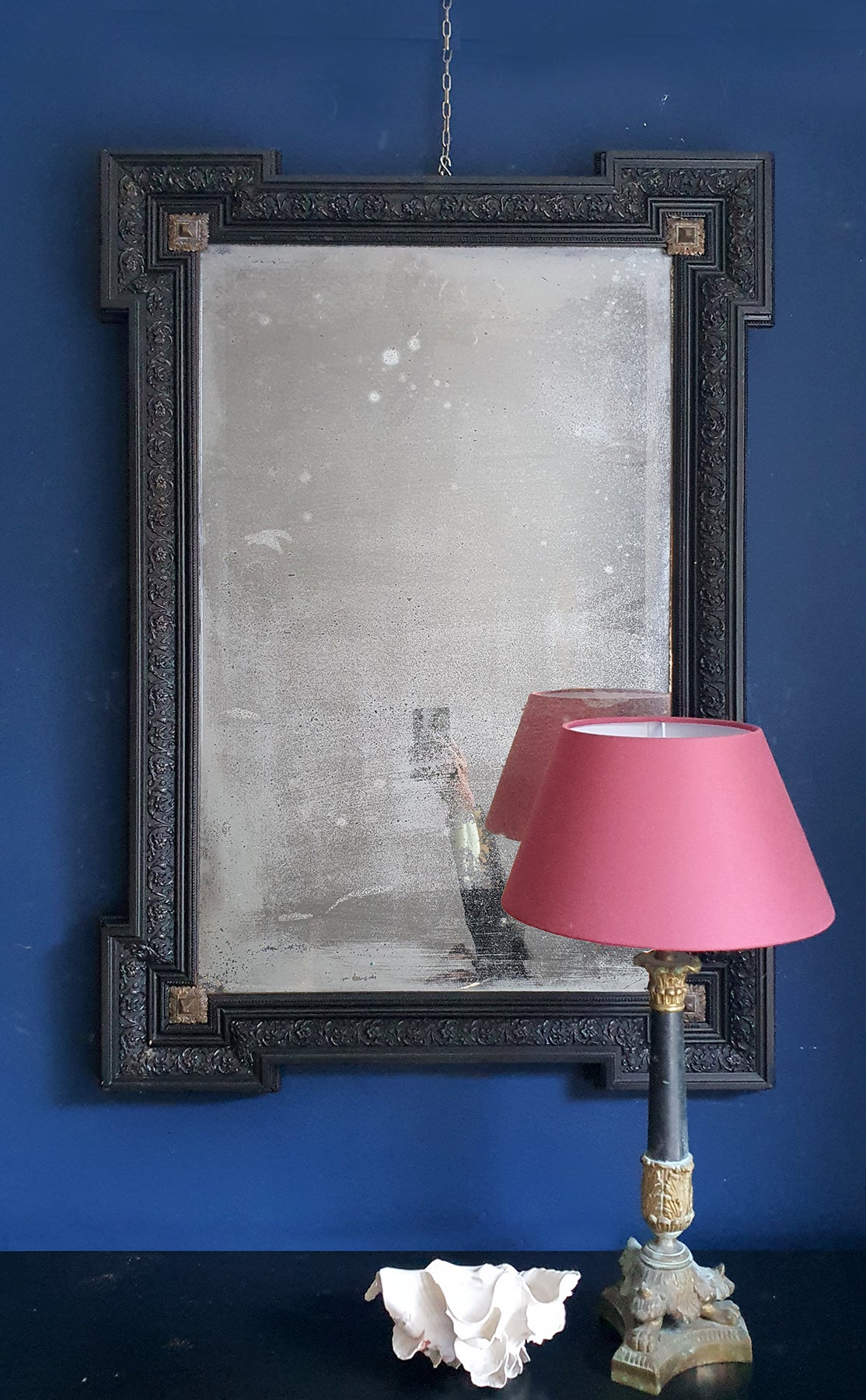 Specchio Francese al Mercurio con Cornice Ebanizzata | fine '800