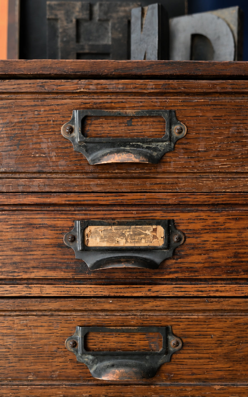 Cassettiera Antica inglese da archivio in rovere, 16 cassetti | primi '900