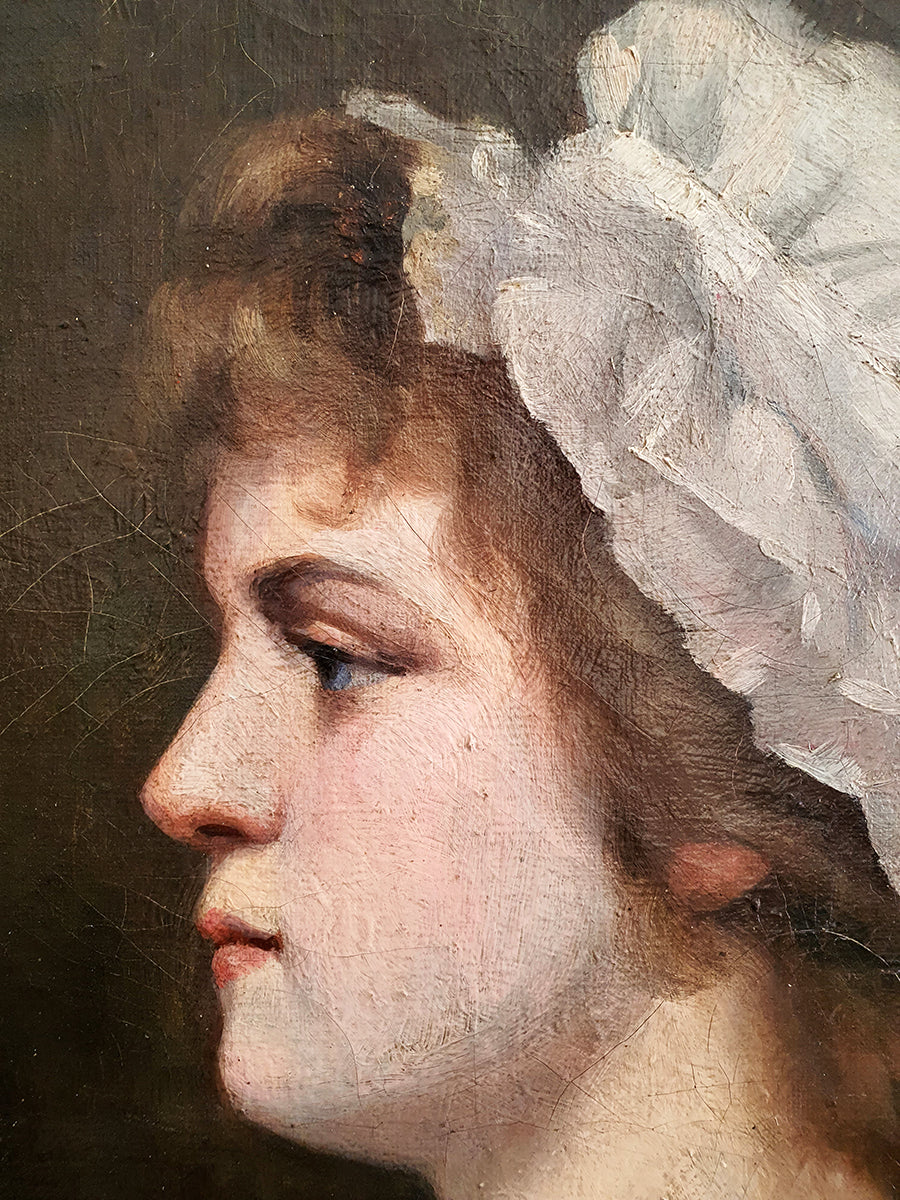 Ritratto di profilo di Nobile Giovane Donna con Cuffia | Francia, metà '800