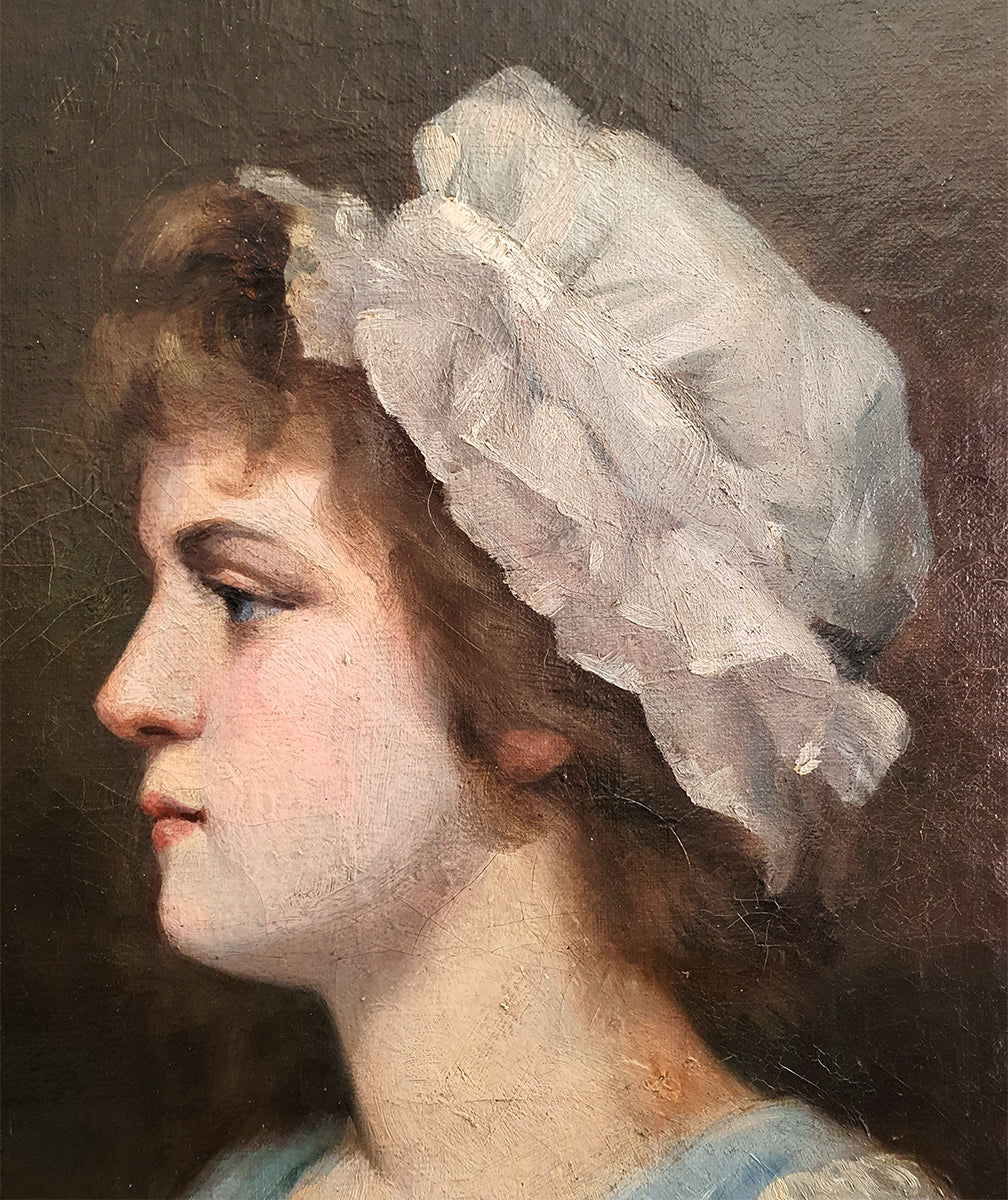 Ritratto di profilo di Nobile Giovane Donna con Cuffia | Francia, metà '800