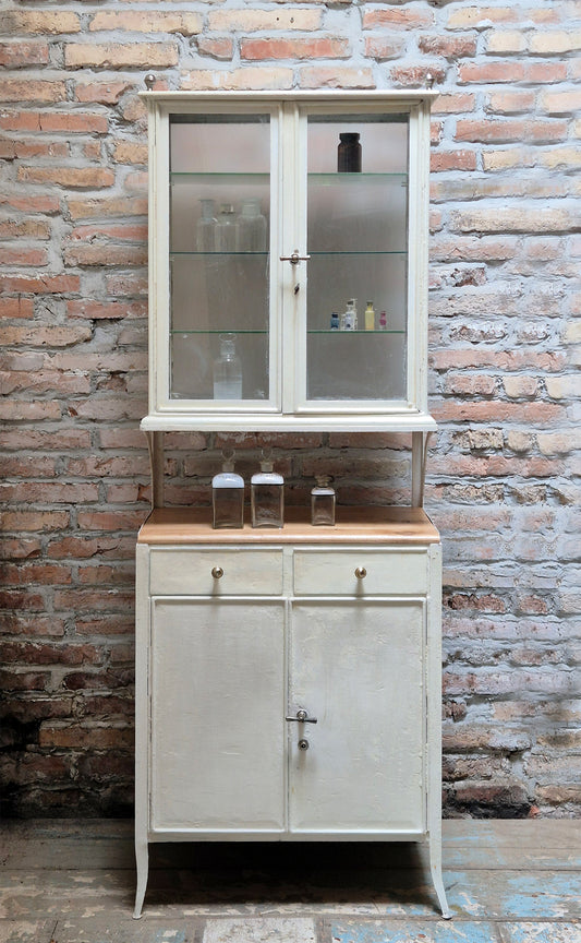 Credenza / Vetrinetta Medica Vintage in Ferro e top in legno | Anni '50