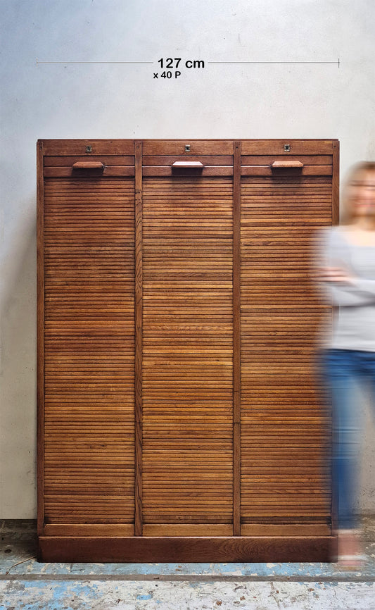 Schedario / Credenza a Tripla Serranda in Rovere | Inghilterra, Prima metà '900