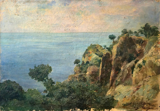 Dipinto Antico a Olio di paesaggio Costiera | Monte Carlo, 1896