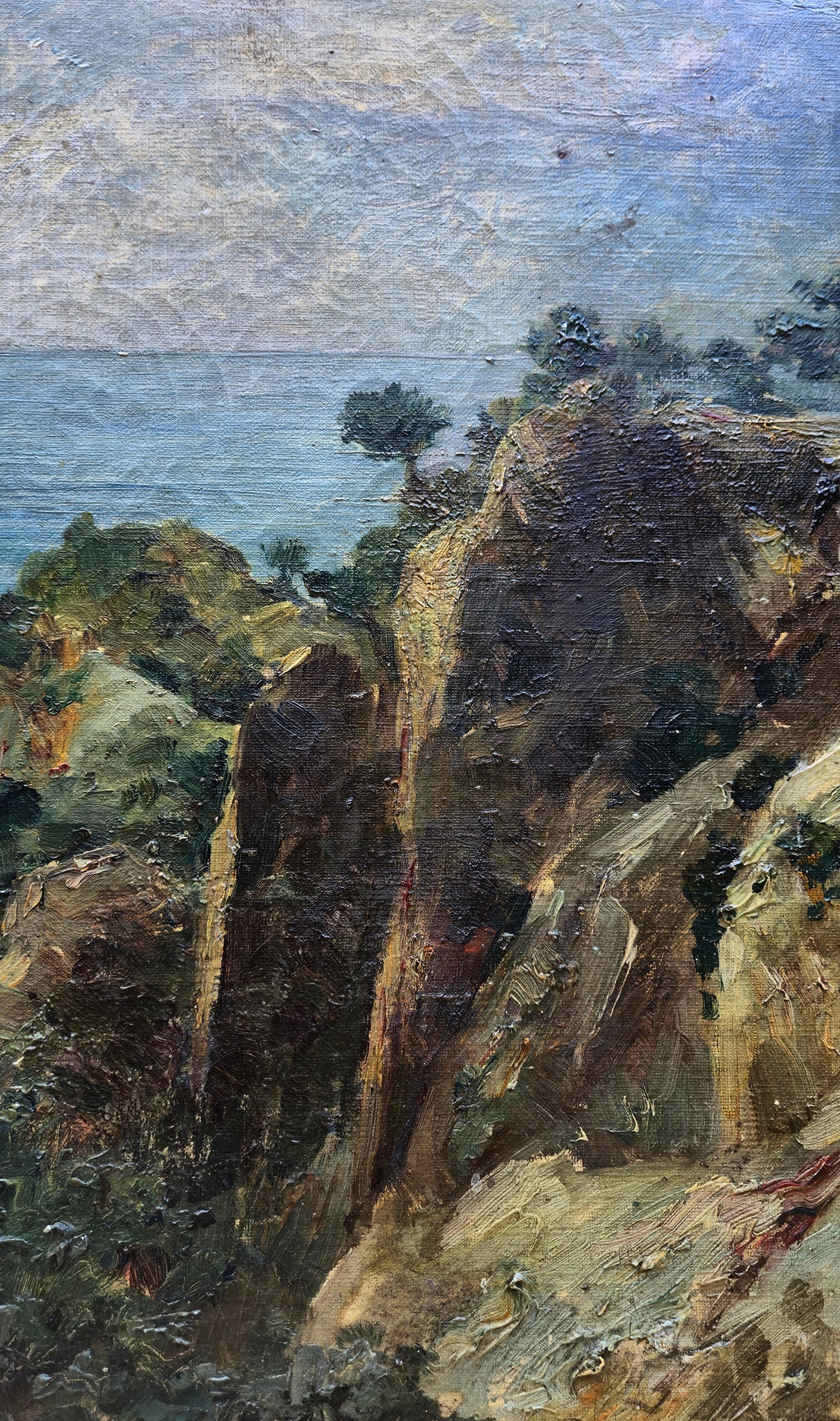 Dipinto Antico a Olio di paesaggio Costiera | Monte Carlo, 1896