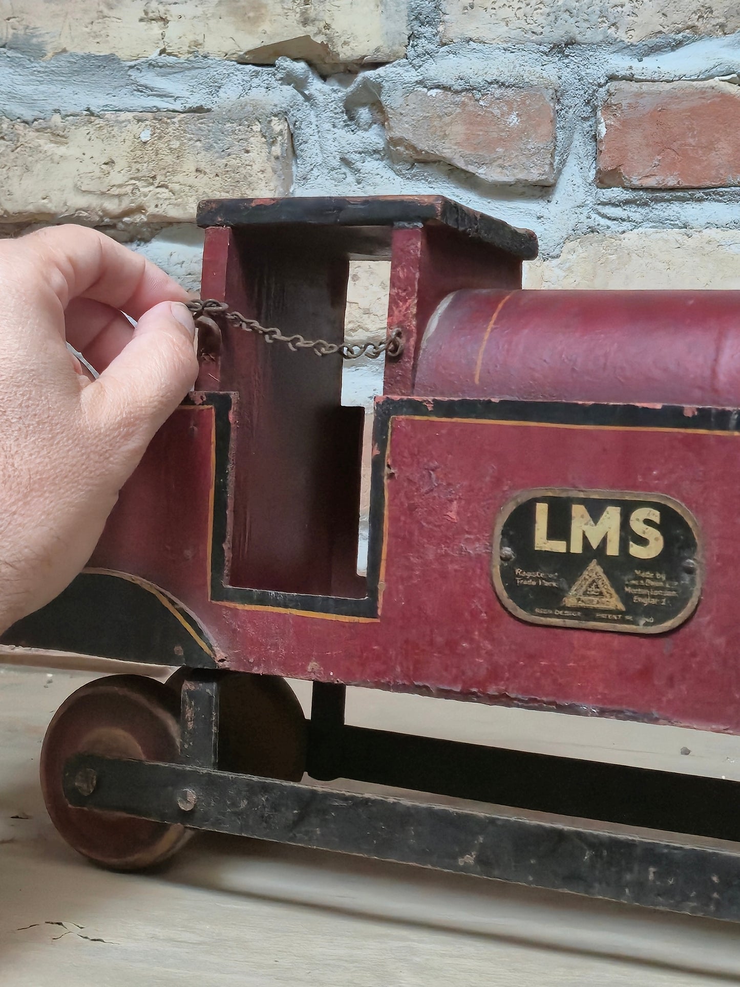 Trenino Giocattolo antico LMS Lines Bros Tri-ang anni ’30 in legno – 48 cm – Originale UK