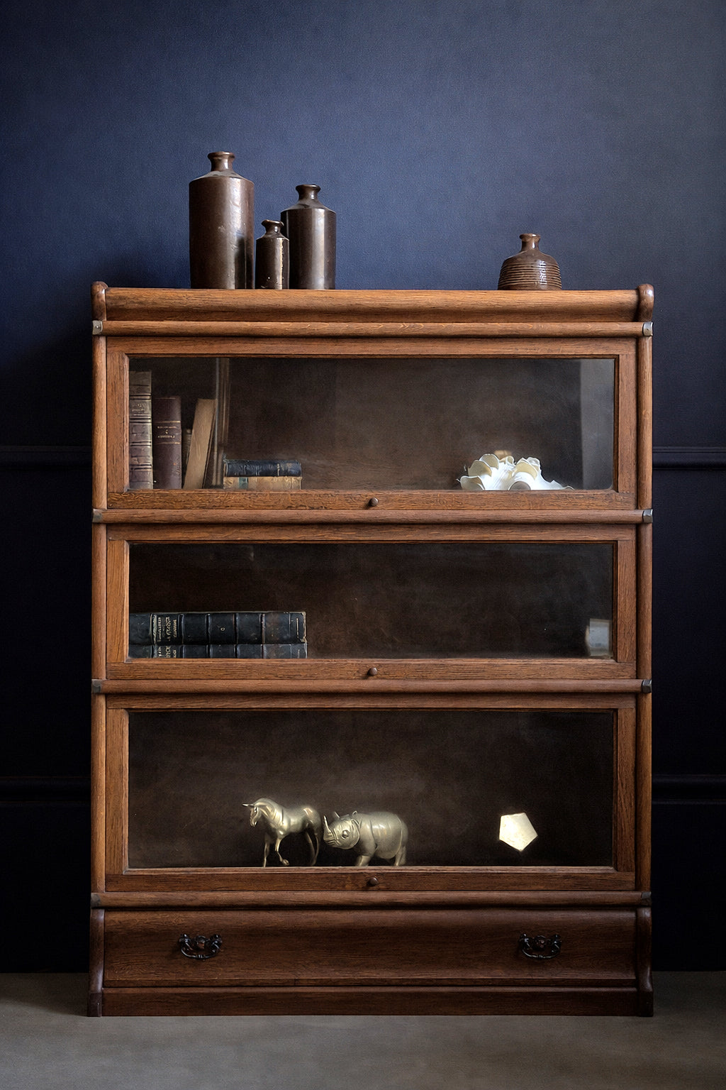 Libreria Modulare 'Globe Wernicke' Originale in Rovere con Ante a ribalta – Inghilterra 1920/40 Barrister Bookcase