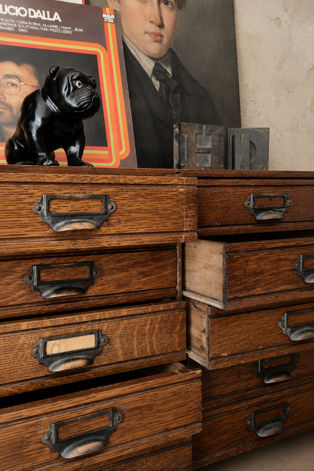Cassettiera Antica inglese da archivio in rovere, 16 cassetti | primi '900