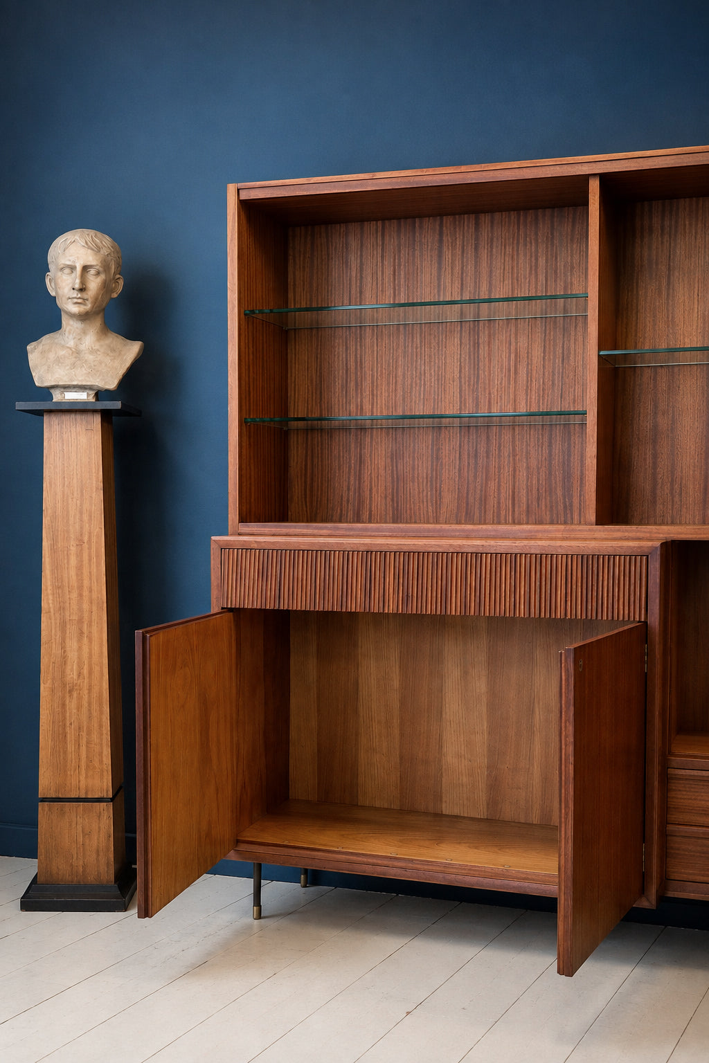 Credenza / Libreria Vintage in mogano a rigatino | Italia, anni ’50