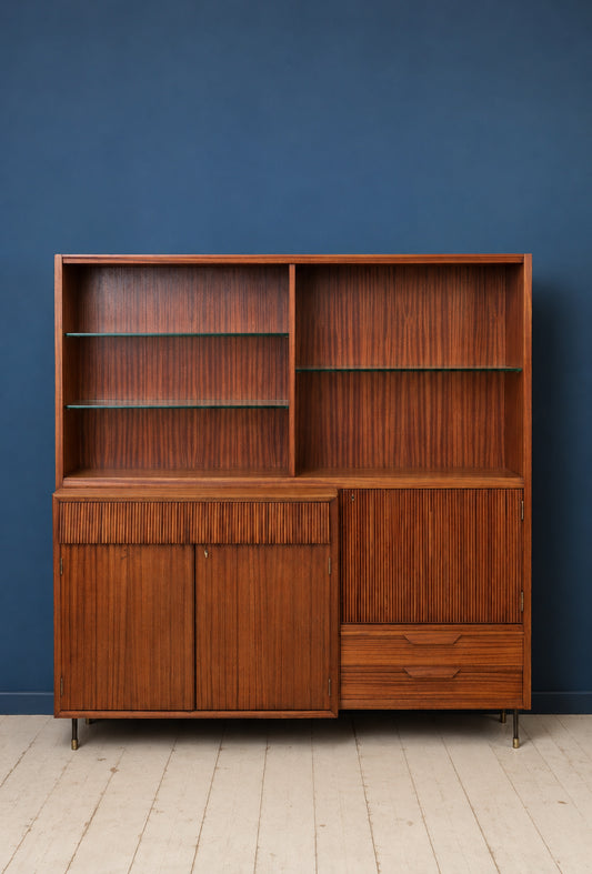 Credenza / Libreria Vintage in mogano a rigatino | Italia, anni ’50