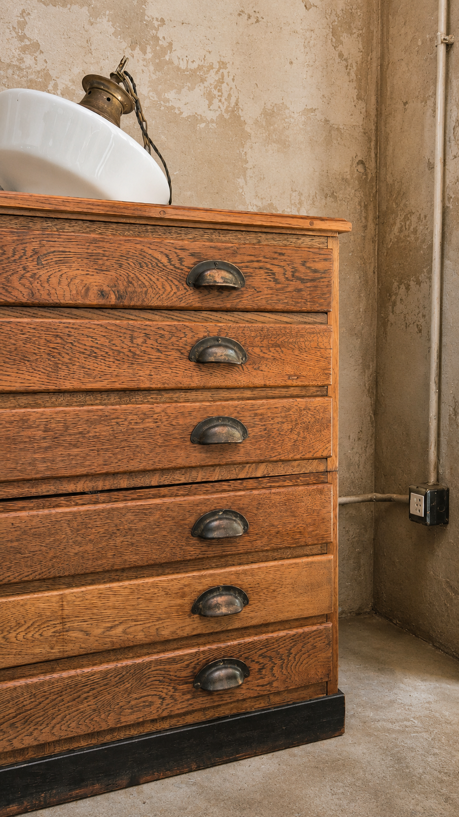 Cassettiera Antica da architetto in legno di rovere | UK, primi '900